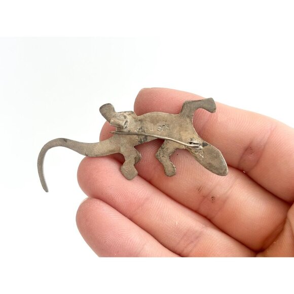 Lizard Figural Textured Large Peruvian Made Sterling Silver Vintage Brooch - Picture 8 of 9